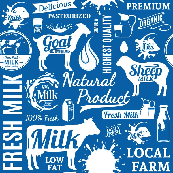 Typographic vector milk seamless pattern — Stock Vector