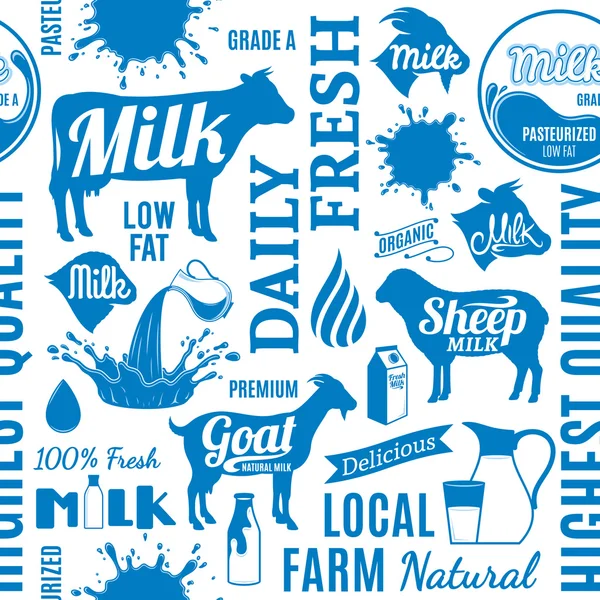 Patrón tipográfico vector leche sin costura — Vector de stock