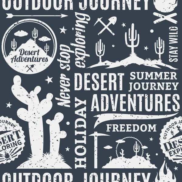 Retro styled typographic vector desert adventures pattern