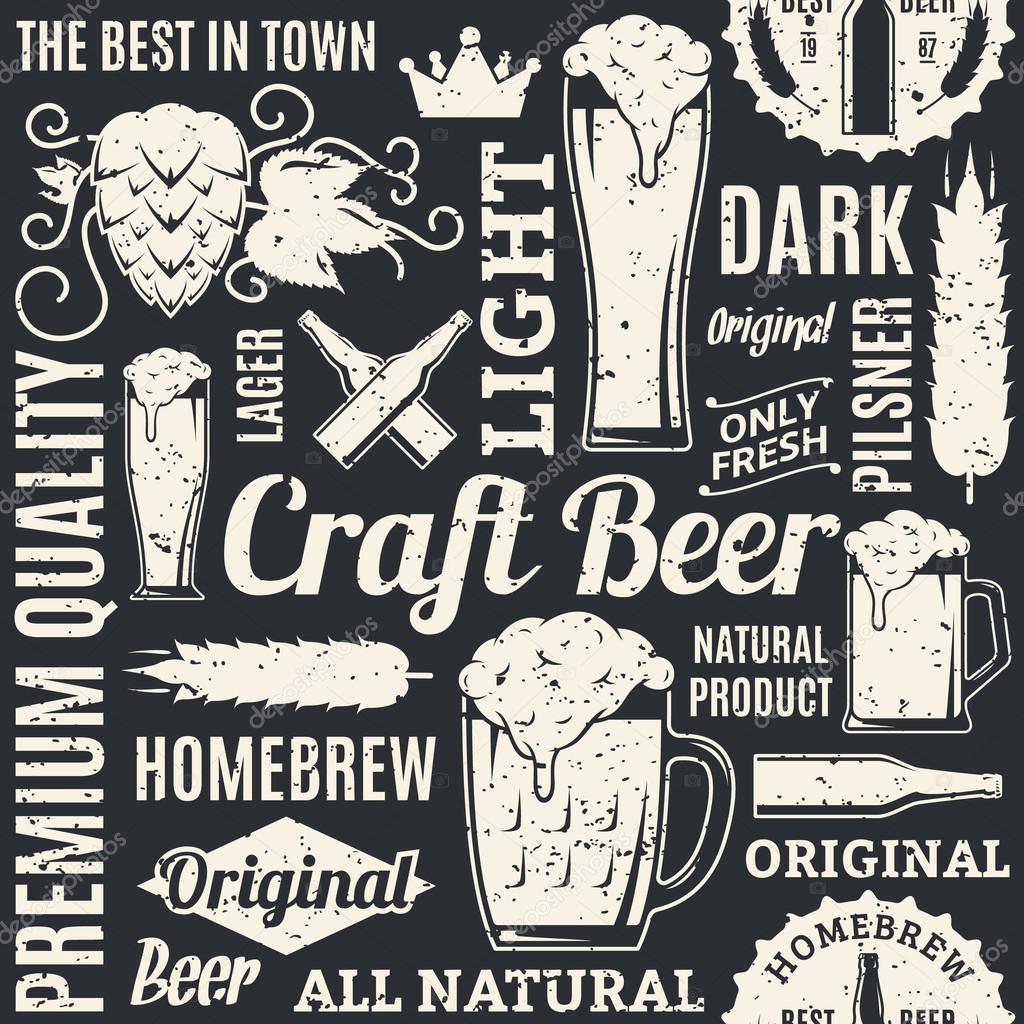 Retro styled typographic vector beer seamless pattern