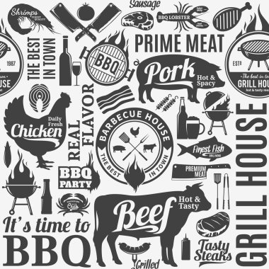Tipografik vektör Barbekü Dikişsiz desen veya arka plan