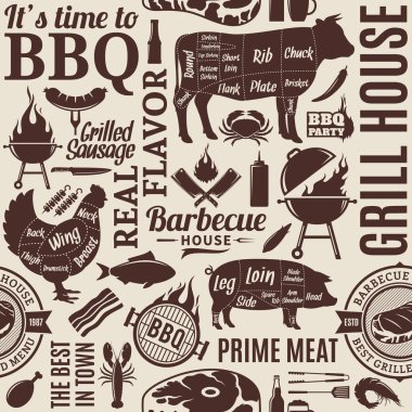 Tipografik vektör Barbekü Dikişsiz desen veya arka plan