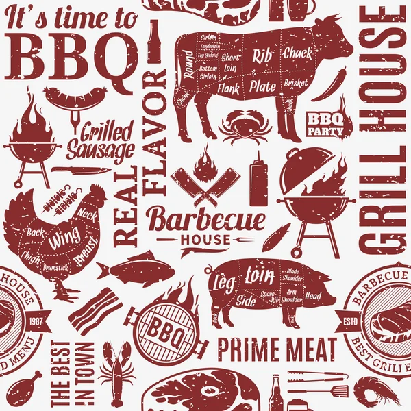 Im Retro-Stil typografische Vektor Barbecue nahtlose Muster oder bac — Stockvektor