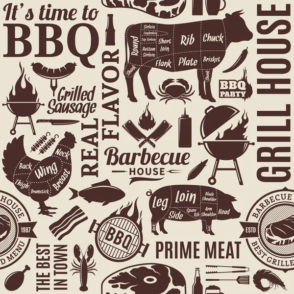Typographic vector barbecue seamless pattern or background — Stock Vector
