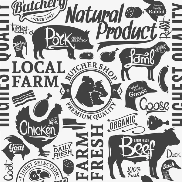 Typographic vector butchery seamless pattern or background — Stock Vector