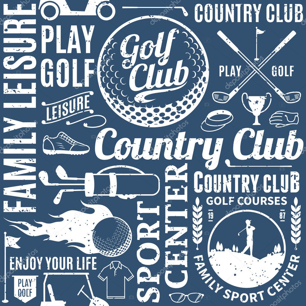 Retro styled typographic vector golf seamless pattern or backgro