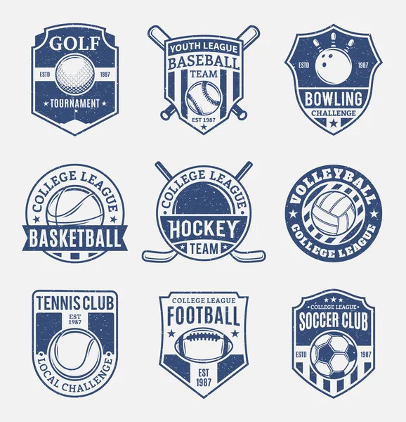 9 つのスポーツ分野のためのレトロなスタイルのスポーツ チームのロゴのセット — ストックベクタ
