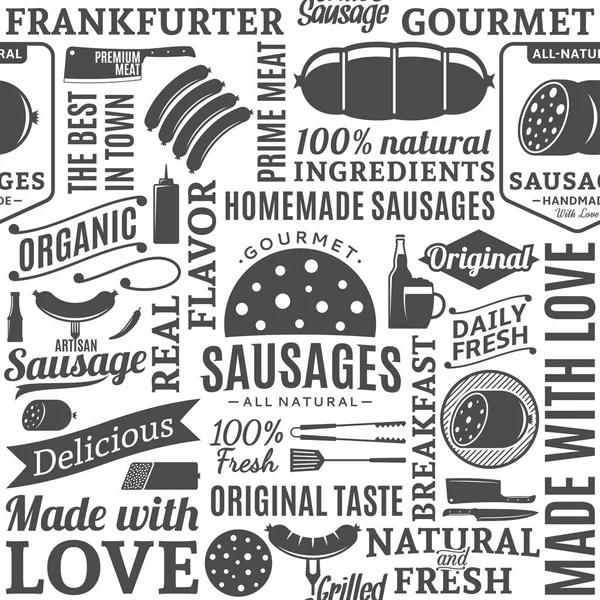 Typographic vector sausages seamless pattern or background — Stock Vector