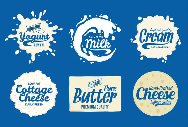 Logotipo do produto lácteos. Leite, iogurte ou salpicos de creme —  Vetores de Stock