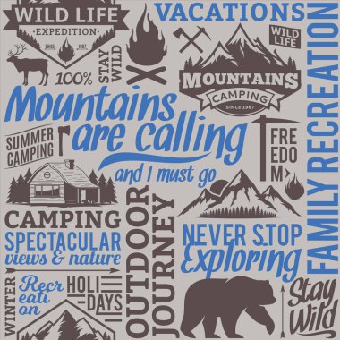 Tipografik vektör dağ ve açık maceralarını sorunsuz patt