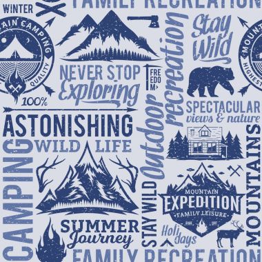 Tipografik vektör dağ ve açık macera retro tarz 