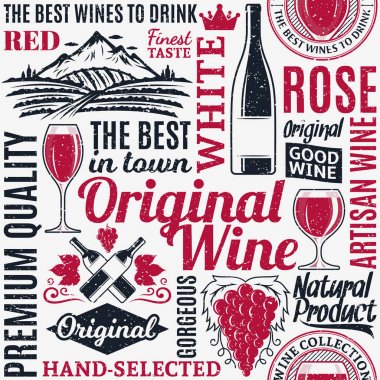 Tipografik vektör şarap Dikişsiz desen veya backgro Retro tarz