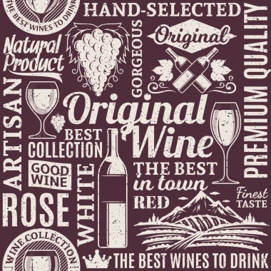 Tipografik vektör şarap Dikişsiz desen veya backgro Retro tarz