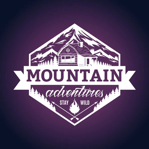 Montaña y aventuras al aire libre logo — Vector de stock