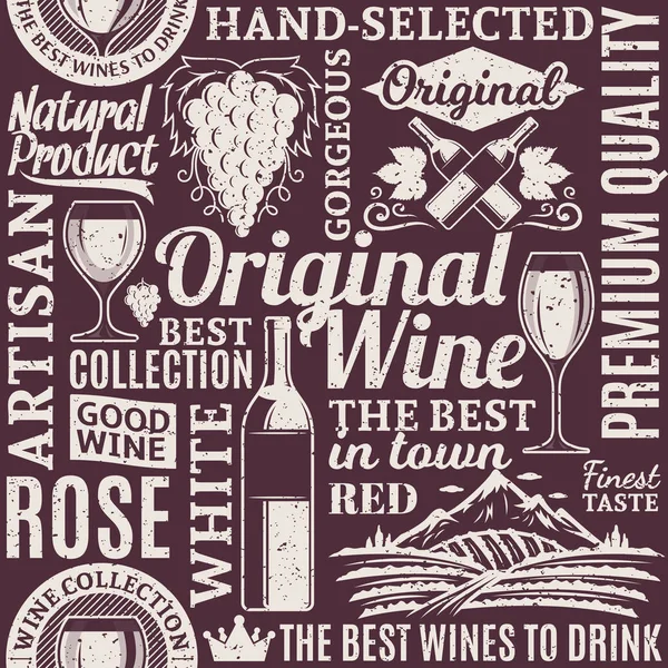 Tipografik vektör şarap Dikişsiz desen veya backgro Retro tarz