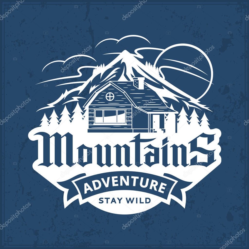 Vector mountain and outdoor andventures logo. Tourism or camping icon for tourism organizations, outdoor  recreation and camping leisure