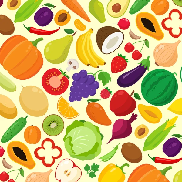 Vektor zöldségek és gyümölcsök háttér — Stock Vector