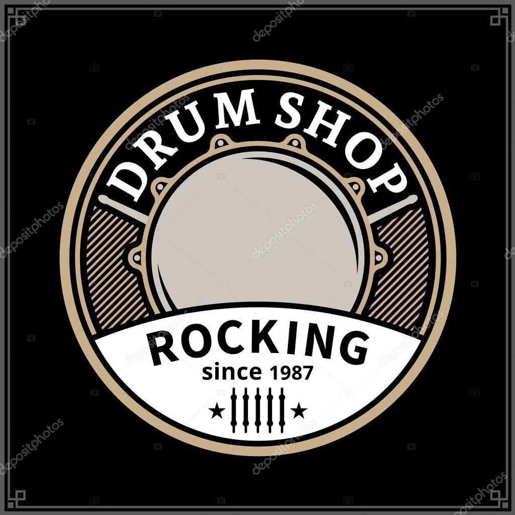 Vector drum shop logo. Music icon for audio store, branding, poster or t-shirt print