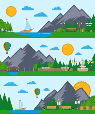 Vektör doğa manzara çizim