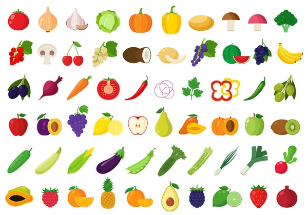 Vector de frutas y verduras iconos — Vector de stock