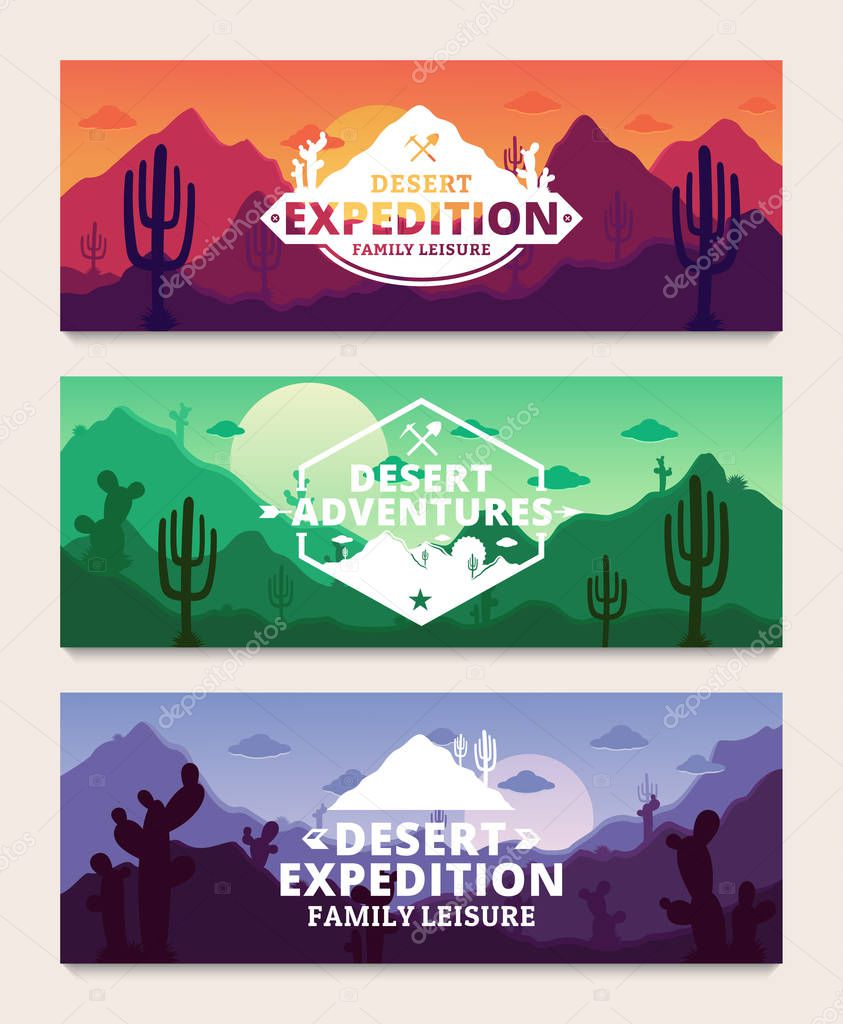 Desert adventures horizontal banner set