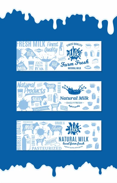 Vector melk producten horizontale banners — Stockvector