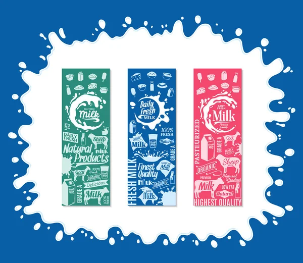 Bandiere verticali dei prodotti lattiero-caseari vettoriali — Vettoriale Stock