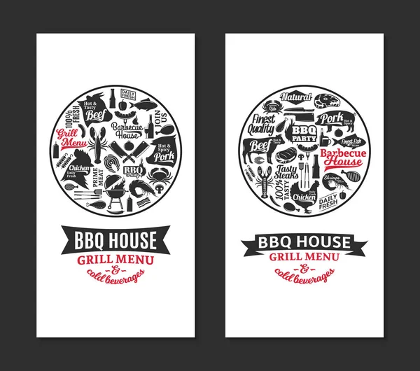 Cartes vectorielles barbecue, grill et steak house — Image vectorielle