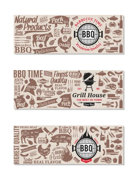 Vector barbecue, barbecue en steak house banners — Stockvector