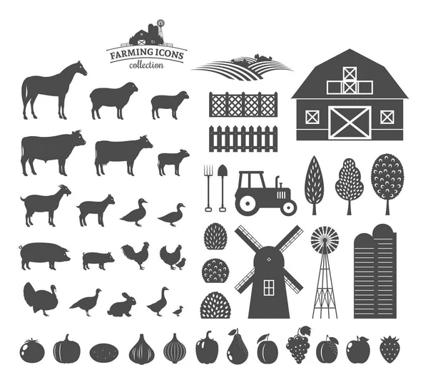 Iconos de la agricultura vectorial y elementos de diseño — Archivo Imágenes Vectoriales