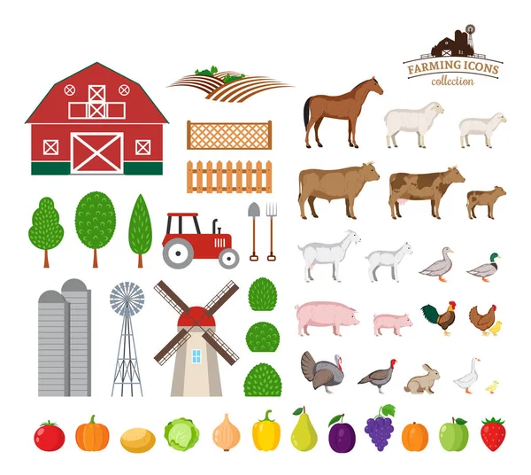 Vector iconen en ontwerpelementen landbouw — Stockvector