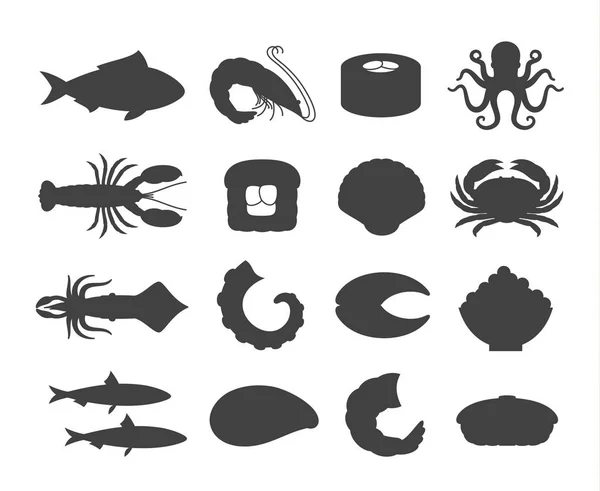 Sammlung von Vektorsymbolen für Meeresfrüchte und Sushi — Stockvektor