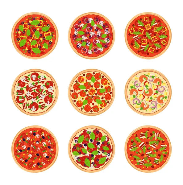 Iconos de pizza vectorial aislados en blanco — Vector de stock