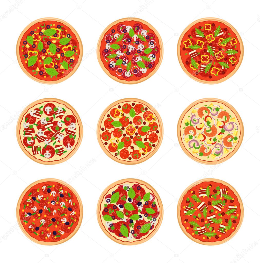 Vector pizza icons isolated on white