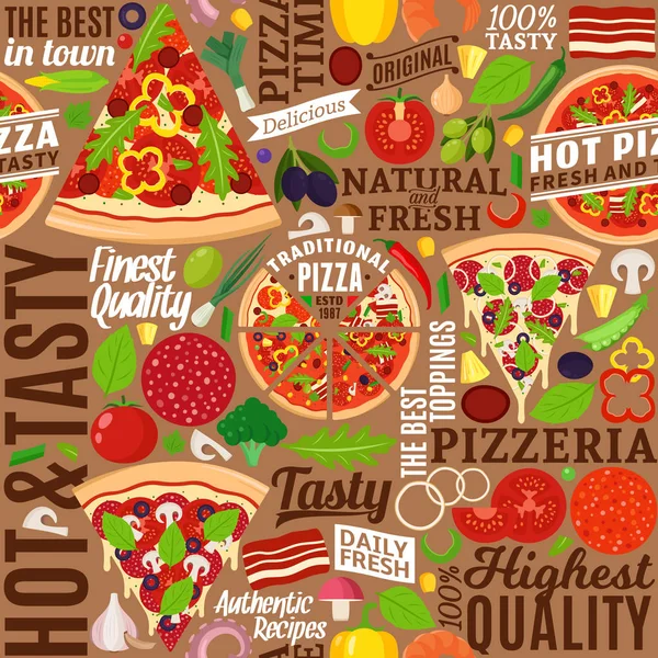 Vector pizza naadloze patroon — Stockvector