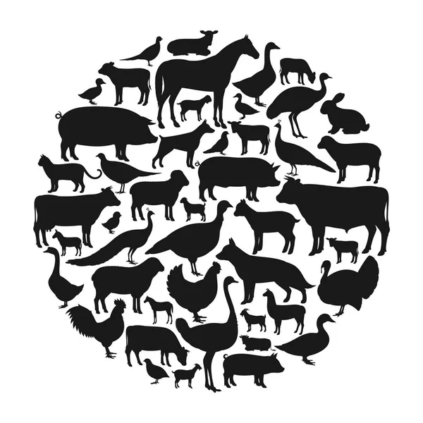 Vector farm animals silhouettes — Stock Vector