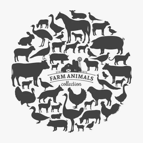 Vector farm animals silhouettes — Stock Vector