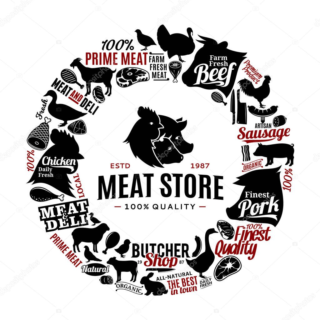 Vector butchery logo, icons and design elements
