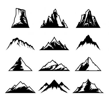 Beyaz üzerine izole edilmiş vektör dağları simgeleri