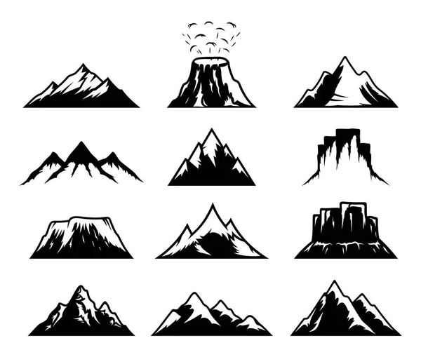 Vector montañas iconos aislados en blanco — Vector de stock