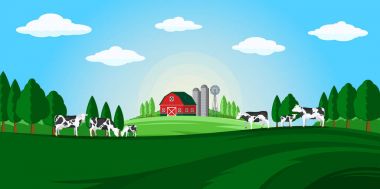 Vektör yaz kırsal manzara çizim