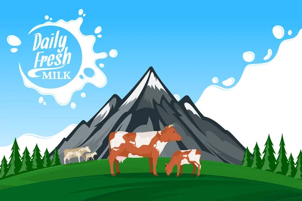 Vector εικονογράφηση γάλα με ορεινό τοπίο — Διανυσματικό Αρχείο
