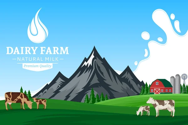 Векторное молоко с горным ландшафтом — стоковый вектор