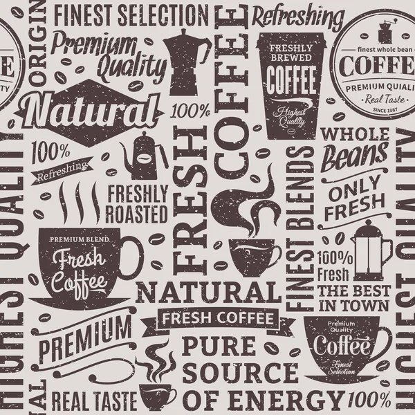 Retro styled typographic vector coffee shop seamless pattern or — Stock Vector