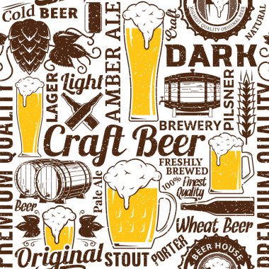 Retro styled typographic vector beer seamless pattern or backgro clipart