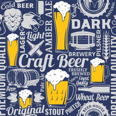 Typographic vector beer seamless pattern or background clipart