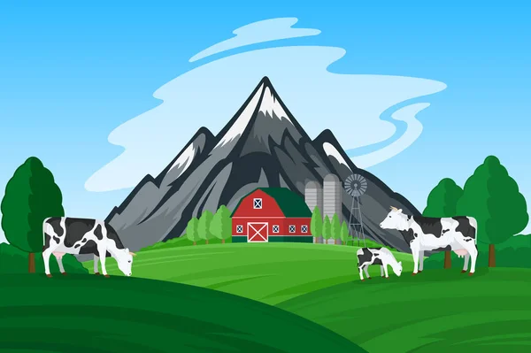 Illustration vectorielle de ferme laitière de montagne — Image vectorielle