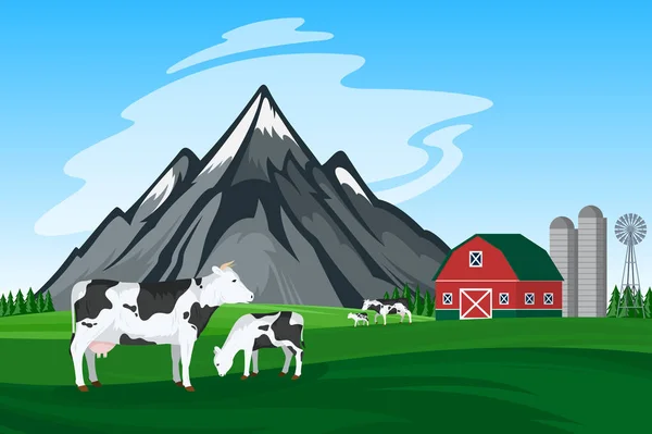 Illustrazione della fattoria del latte di montagna vettoriale — Vettoriale Stock