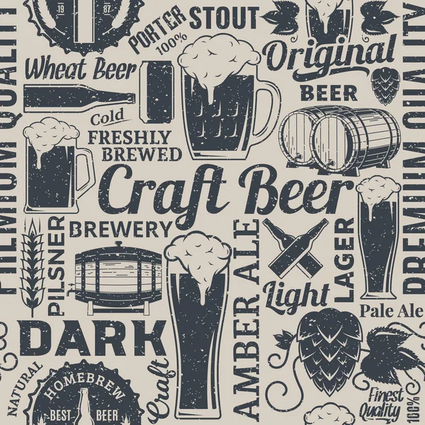 Modèle sans couture de bière vecteur typographique de style rétro ou backgro — Image vectorielle