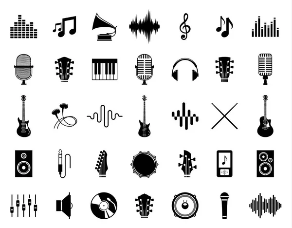 Conjunto de iconos de música vectorial aislados en blanco — Vector de stock